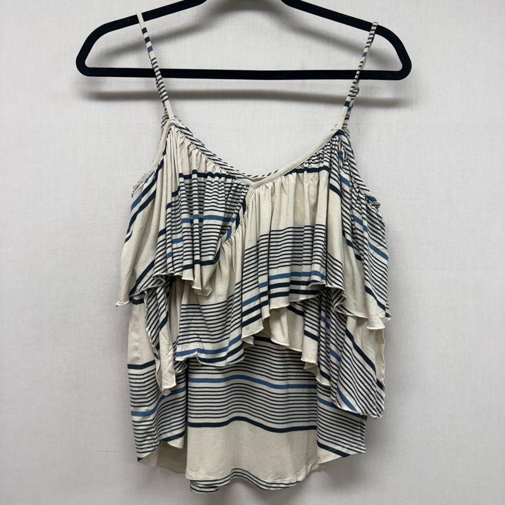 Women's Chaser Ruffled Striped Tank Top S Beige Blue